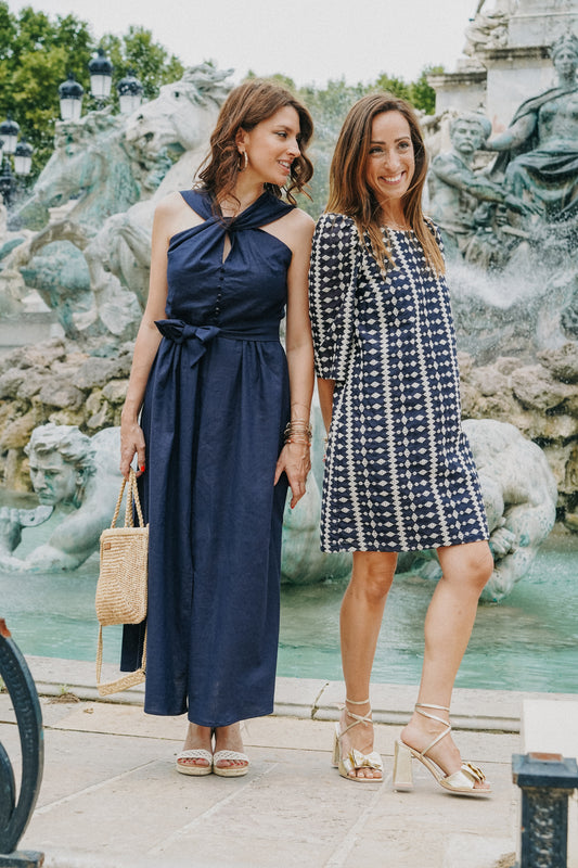 Robe Brodée Bleue Marine MIMOSA