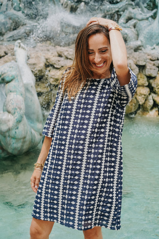 Robe Brodée Bleue Marine MIMOSA