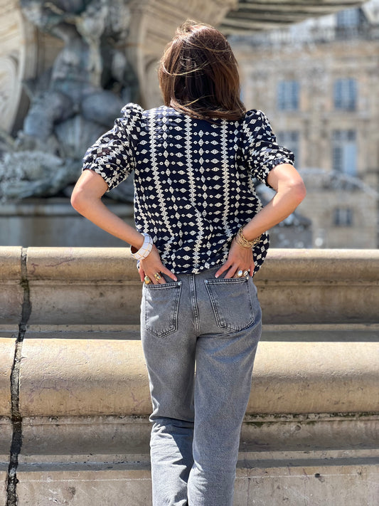 top brodé bleu marine 