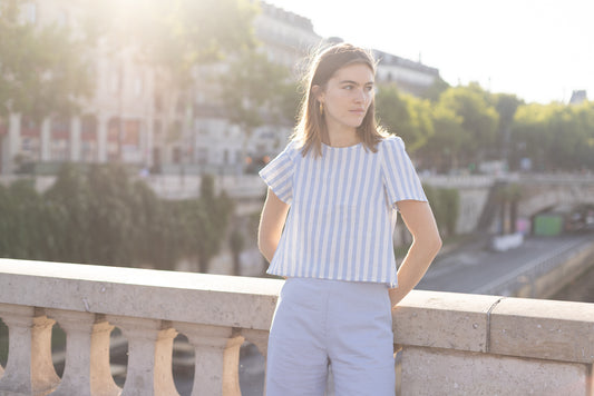 Haut en Lin à Rayures Bleu ciel et Blanc