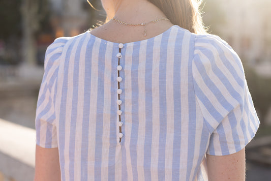 Haut en Lin à Rayures Bleu ciel et Blanc