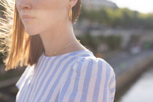Haut en Lin à Rayures Bleu ciel et Blanc