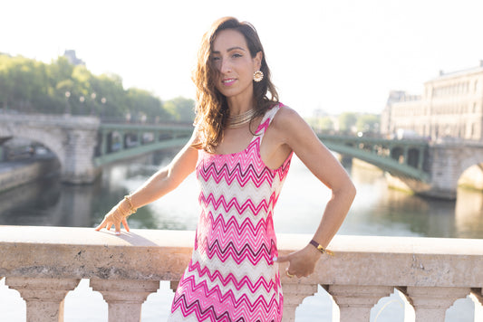 Robe Maille Colorée Rose et Blanc