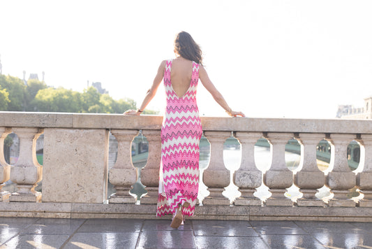 Robe Maille Colorée Rose et Blanc