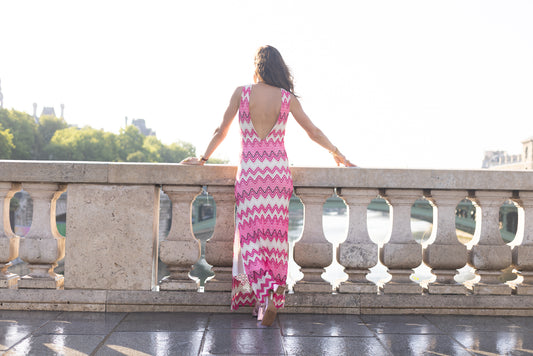 Robe Maille Colorée Rose et Blanc