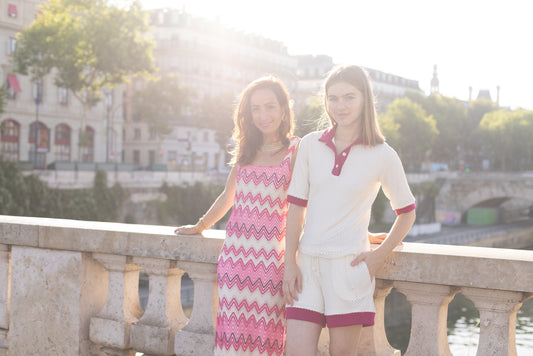 Robe Maille Colorée Rose et Blanc