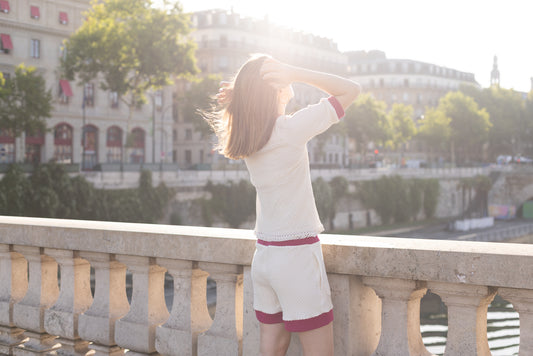 Polo Écru en Maille Détail Fuchsia