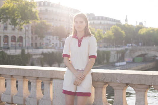 Polo Écru en Maille Détail Fuchsia