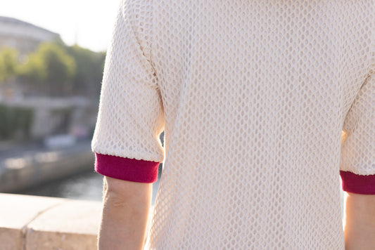 Polo Écru en Maille Détail Fuchsia