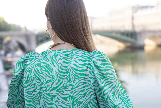 Haut à Motif Vert et Rose