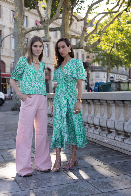 Haut à Motif Vert et Rose