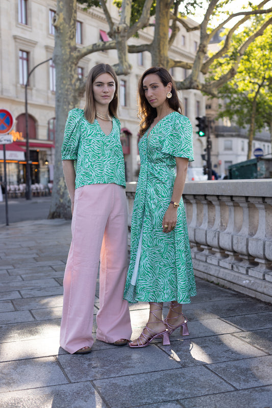 Haut à Motif Vert et Rose