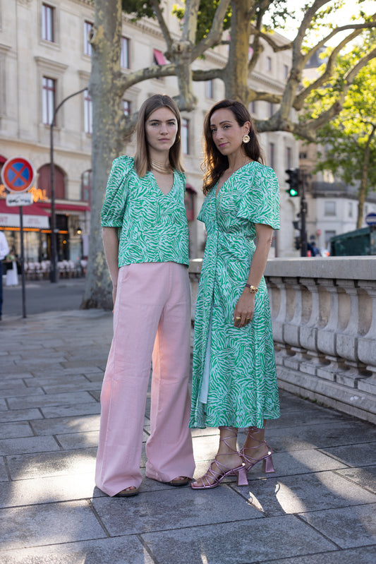 Robe Portefeuille à Motif Rose et Verte