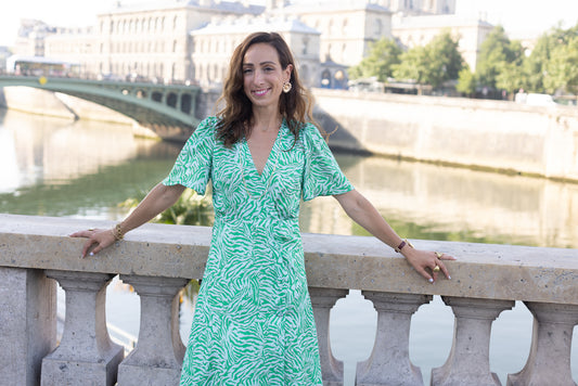 Robe Portefeuille à Motif Rose et Verte