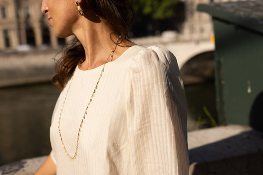 Robe Courte Rayures Lurex Doré Écru