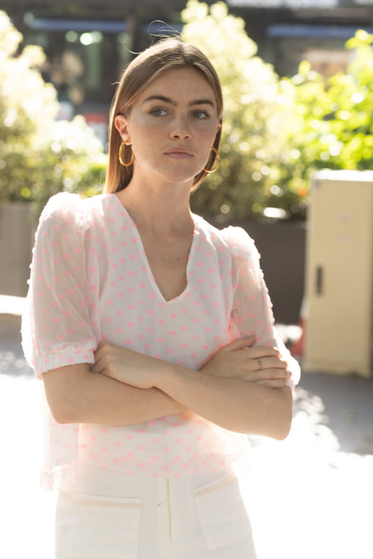 Top en Soie à Pois Rose LYS