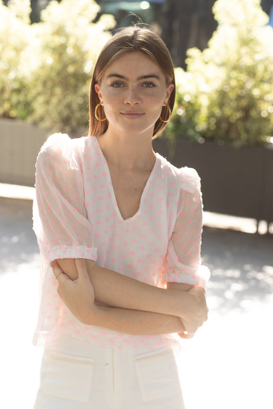 Top en Soie à Pois Rose LYS