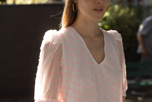 Top en Soie à Pois Rose LYS