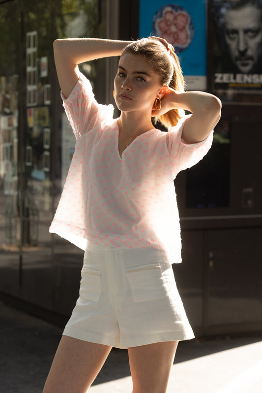 Top en Soie à Pois Rose LYS