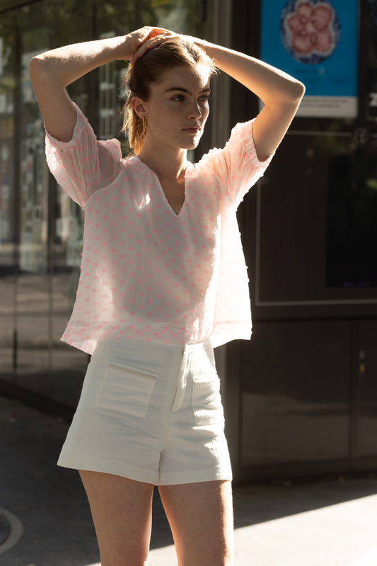 Top en Soie à Pois Rose LYS