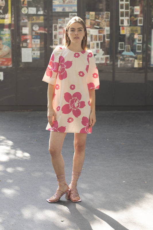 Robe Courte Fleurs Rose