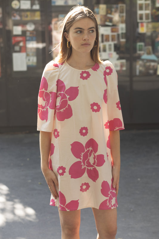 Robe Courte Fleurs Rose