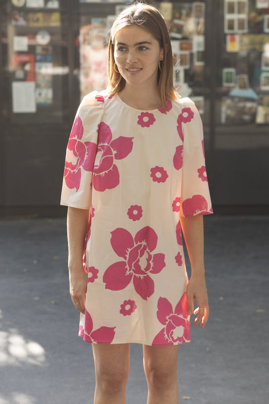 Robe Courte Fleurs Rose