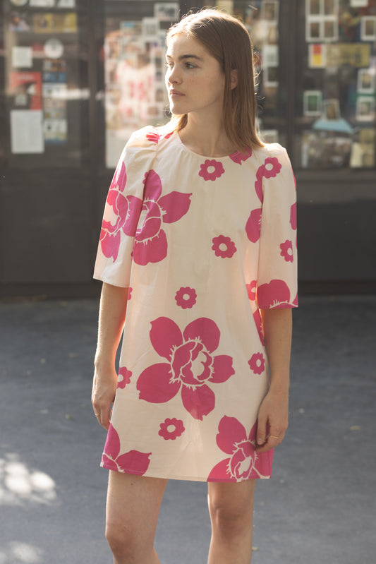 Robe Courte Fleurs Rose