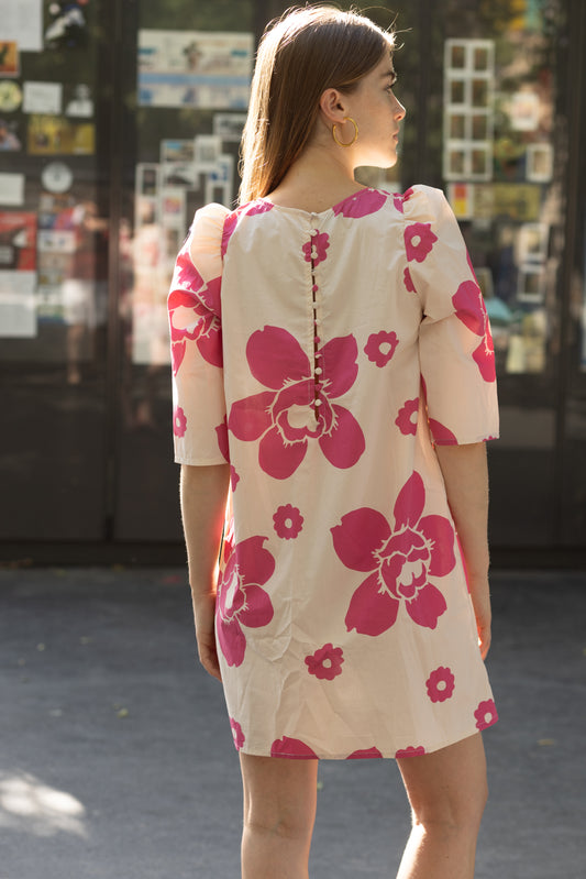 Robe Courte Fleurs Rose