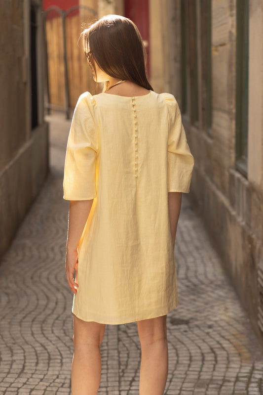 Robe Courte en Lin Jaune