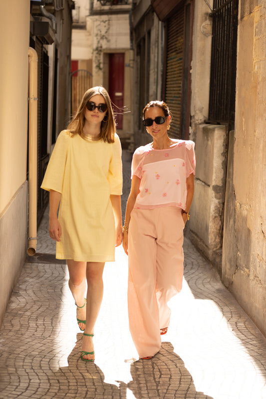 Robe Courte en Lin Jaune