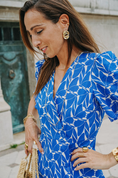 Robe Portefeuille en Coton Bleu et Blanc