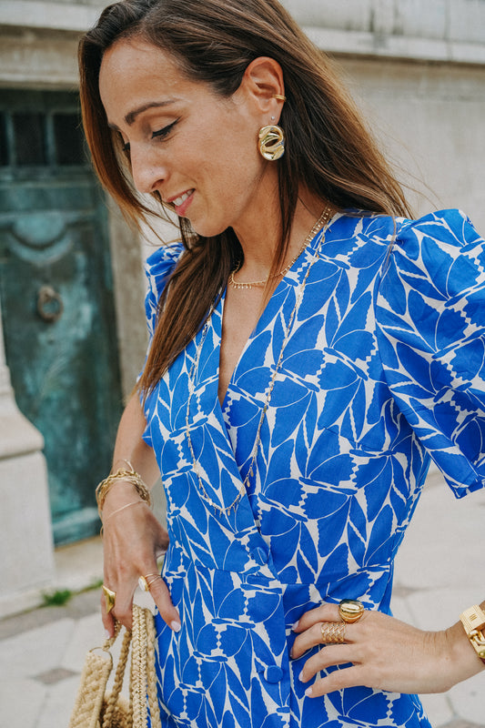 Robe Portefeuille en Coton Bleu et Blanc