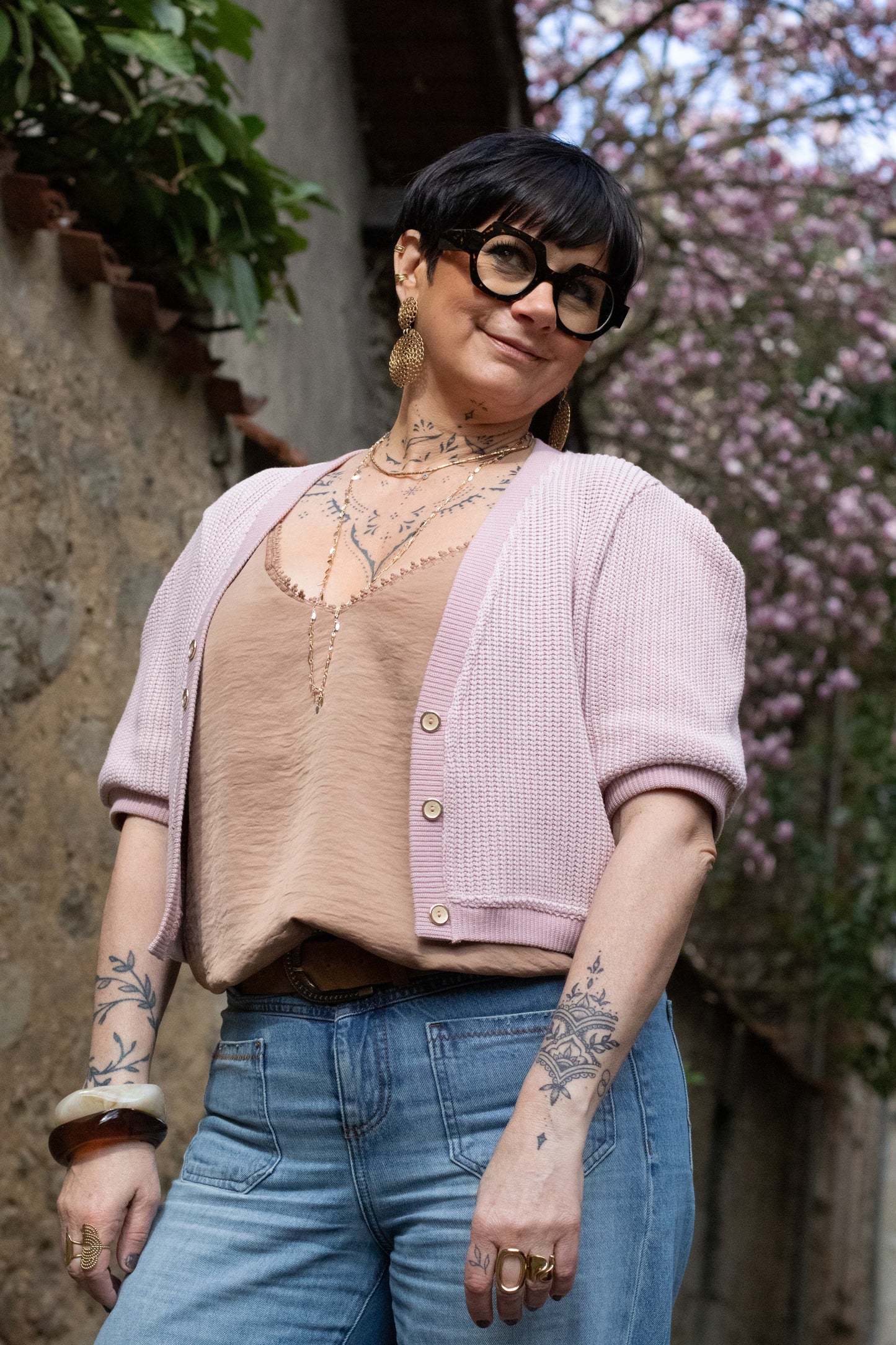 gilet rose ouvert 