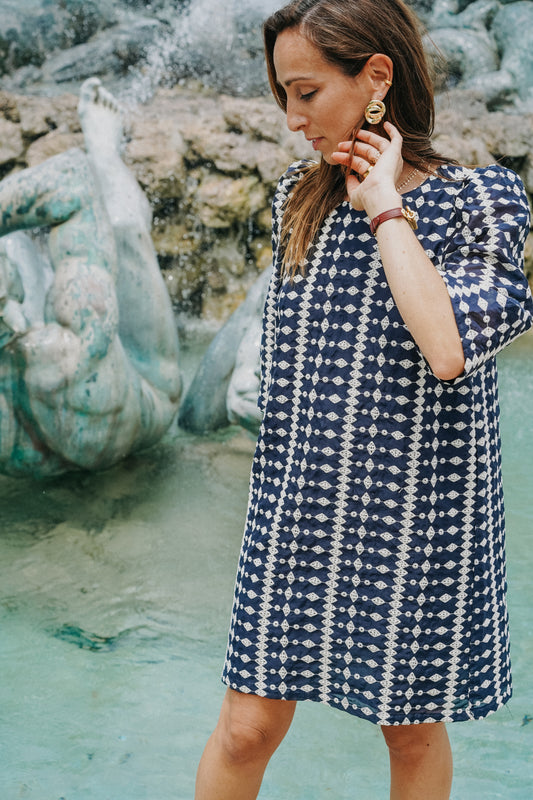 Robe Brodée Bleue Marine MIMOSA