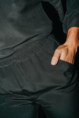 Pantalon en crêpe de soie noir LUNA