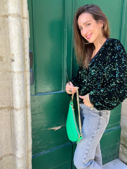 Sweat à paillettes JOSÉPHINE vert