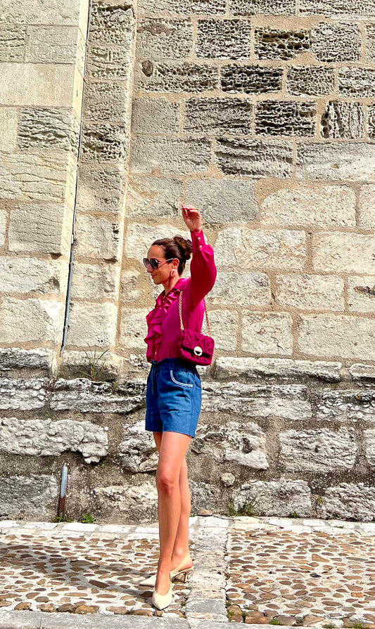 Chemisier Rose à Volant Rose ALBERTINE