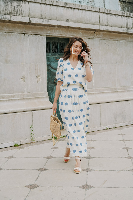 ensemble robe et top bleu 