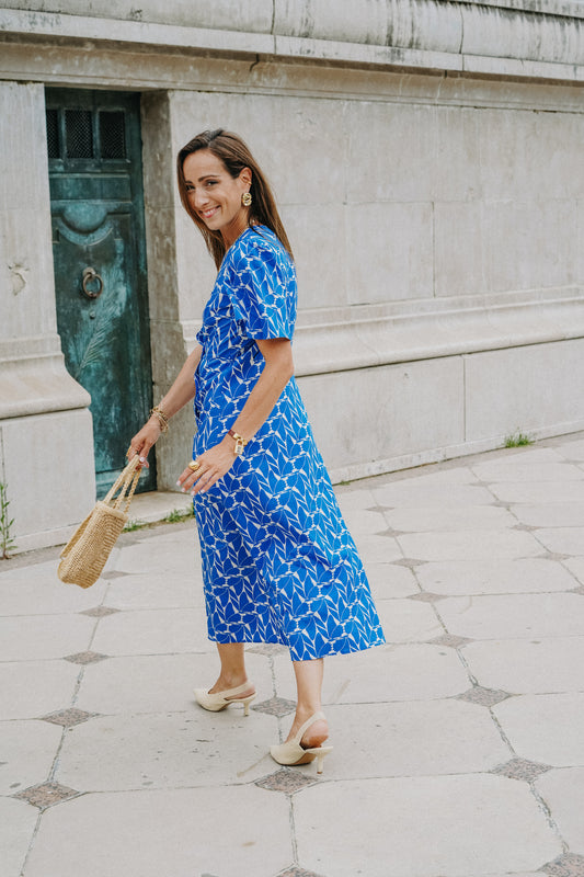 Robe Portefeuille en Coton Bleu et Blanc