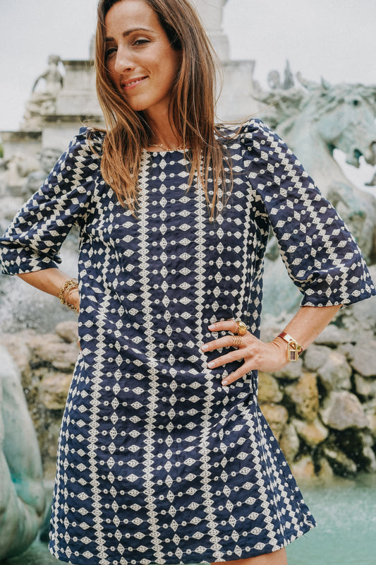 Robe Brodée Bleue Marine MIMOSA