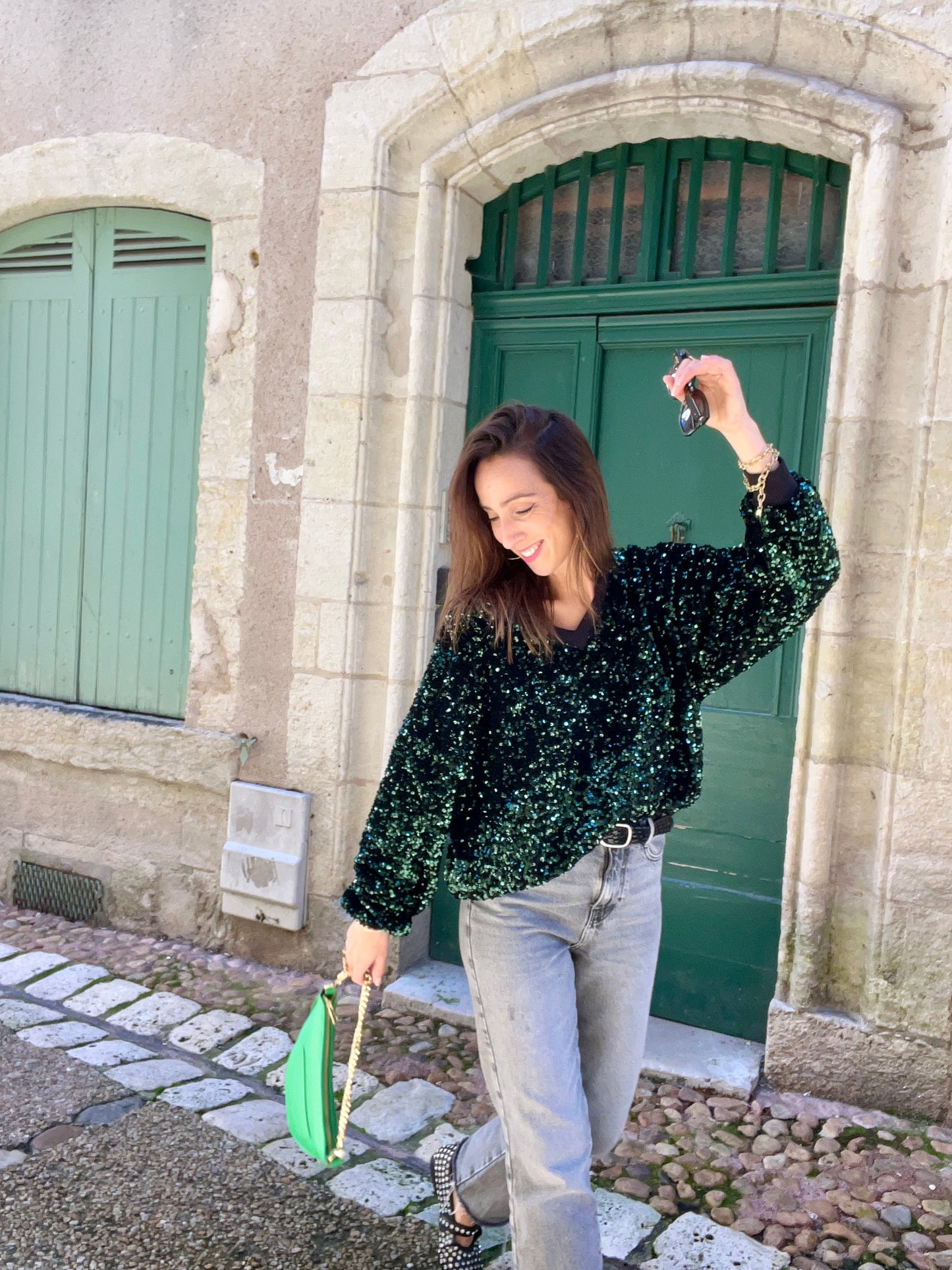 Sweat à paillettes JOSÉPHINE vert