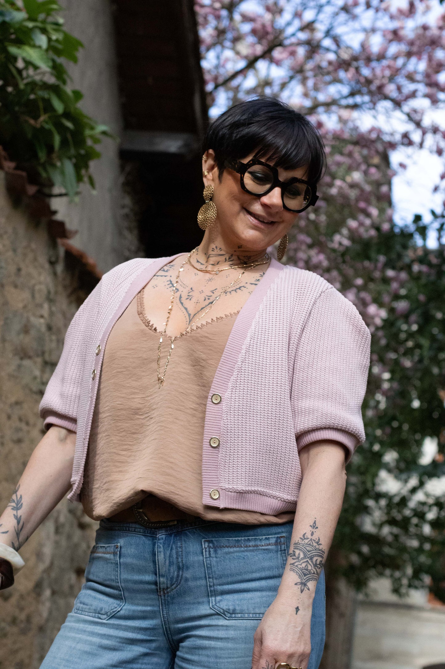 gilet rose poudré