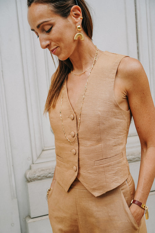 ensemble costume marron lin 