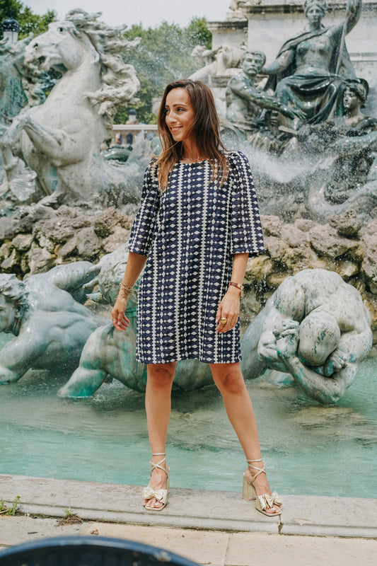 Robe Brodée Bleue Marine MIMOSA