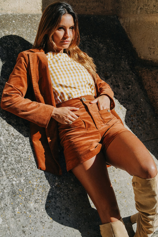 Blazer COLETTE en velours Camel (doublure vichy)