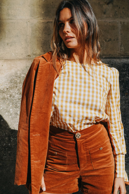 Blazer COLETTE en velours Camel (doublure vichy)