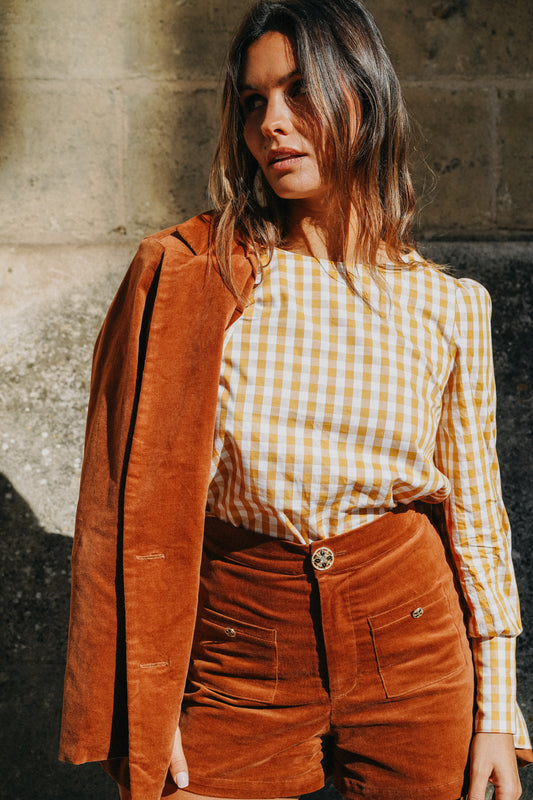 Blouse INDIA Vichy Gros Carreaux (moutarde)