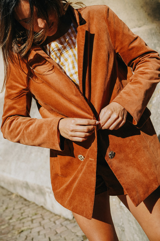 Blazer COLETTE en velours Camel (doublure vichy)