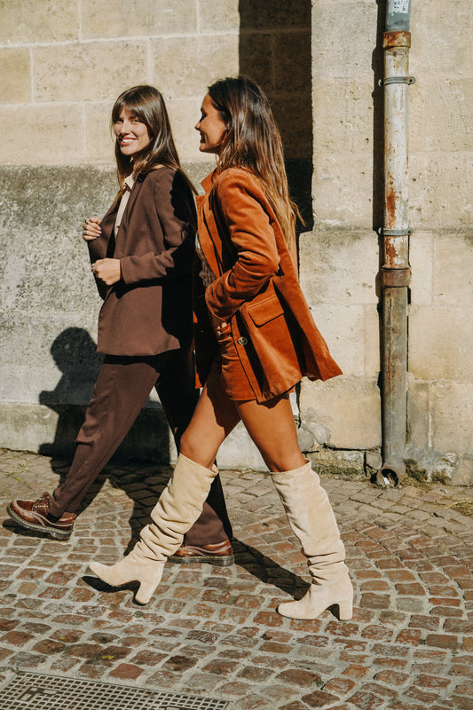 Blazer COLETTE en velours Camel (doublure vichy)